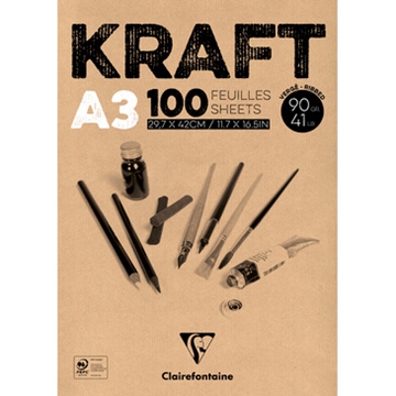 Image de Papier kraft bloc collé brun 90 gr A3, par 100